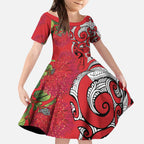 Personalised New Zealand Koru Pohutukawa Kid Short Sleeve Dress Meri Kirihimete Aroha for Christmas - Aussie Hoodie