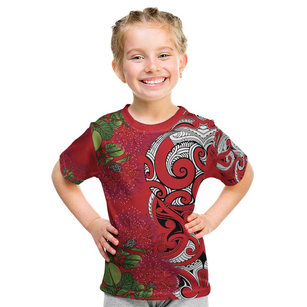 Personalised New Zealand Koru Pohutukawa Kid T Shirt Meri Kirihimete Aroha for Christmas - Aussie Hoodie