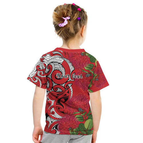 Personalised New Zealand Koru Pohutukawa Kid T Shirt Meri Kirihimete Aroha for Christmas - Aussie Hoodie