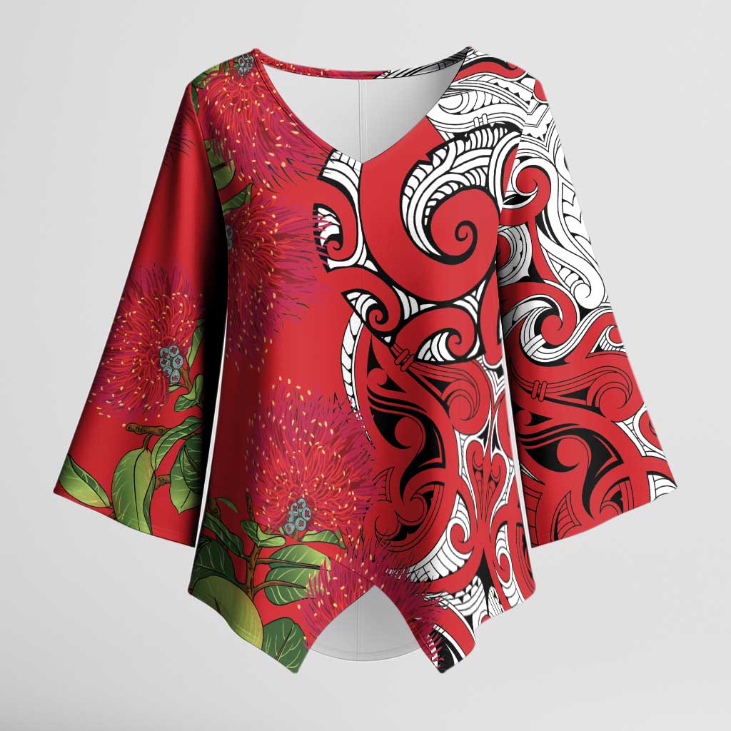 Personalised New Zealand Koru Pohutukawa Kimono Sleeve Blouse Meri Kirihimete Aroha for Christmas - Aussie Hoodie