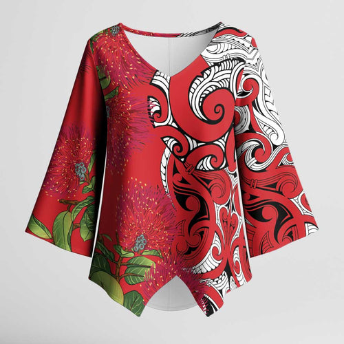 Personalised New Zealand Koru Pohutukawa Kimono Sleeve Blouse Meri Kirihimete Aroha for Christmas - Aussie Hoodie