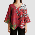 Personalised New Zealand Koru Pohutukawa Kimono Sleeve Blouse Meri Kirihimete Aroha for Christmas - Aussie Hoodie