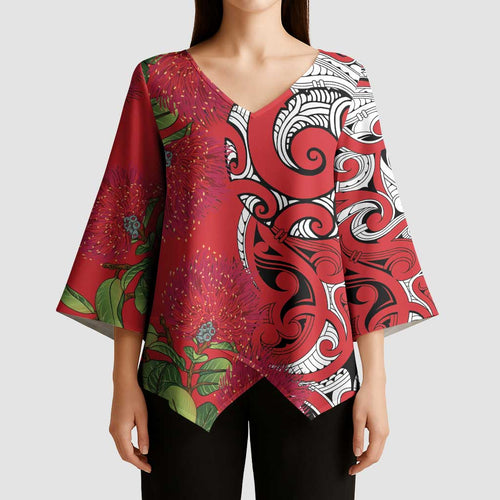 Personalised New Zealand Koru Pohutukawa Kimono Sleeve Blouse Meri Kirihimete Aroha for Christmas - Aussie Hoodie