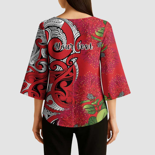 Personalised New Zealand Koru Pohutukawa Kimono Sleeve Blouse Meri Kirihimete Aroha for Christmas - Aussie Hoodie