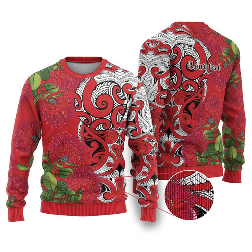 Personalised New Zealand Koru Pohutukawa Ugly Christmas Sweater Meri Kirihimete Aroha for Christmas - Aussie Hoodie