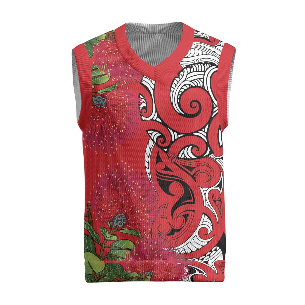 Personalised New Zealand Koru Pohutukawa Christmas Knitted V-Neck Vest Meri Kirihimete Aroha for Christmas - Aussie Hoodie
