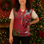 Personalised New Zealand Koru Pohutukawa Christmas Knitted V-Neck Vest Meri Kirihimete Aroha for Christmas - Aussie Hoodie