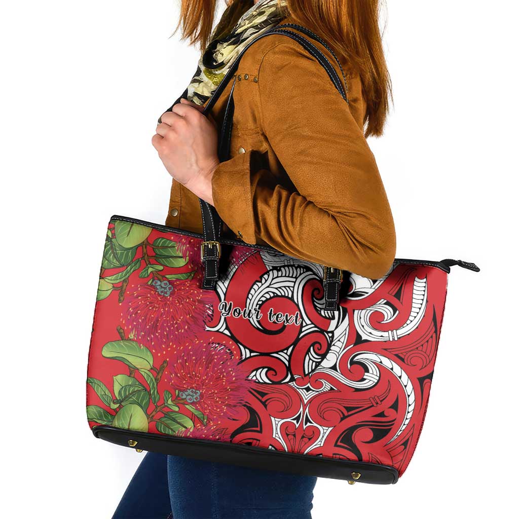 Personalised New Zealand Koru Pohutukawa Leather Tote Bag Meri Kirihimete Aroha for Christmas - Aussie Hoodie