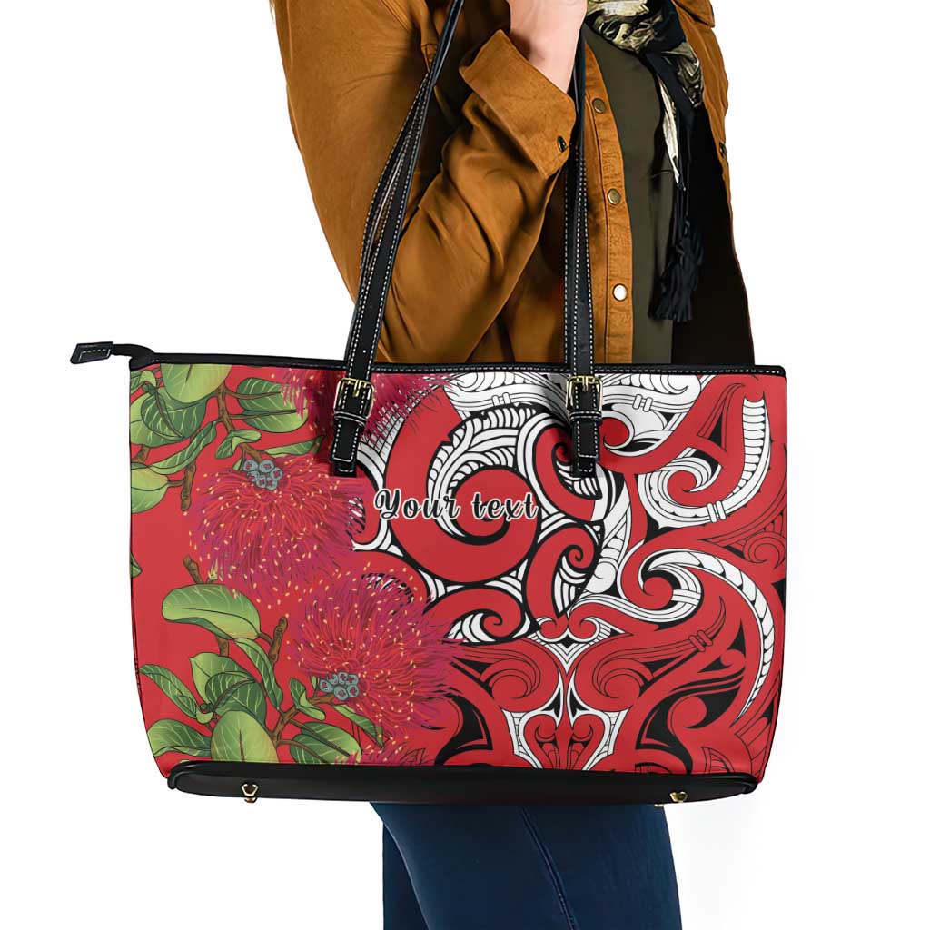 Personalised New Zealand Koru Pohutukawa Leather Tote Bag Meri Kirihimete Aroha for Christmas - Aussie Hoodie