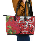Personalised New Zealand Koru Pohutukawa Leather Tote Bag Meri Kirihimete Aroha for Christmas - Aussie Hoodie