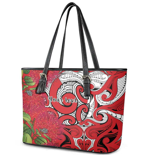 Personalised New Zealand Koru Pohutukawa Leather Tote Bag Meri Kirihimete Aroha for Christmas - Aussie Hoodie