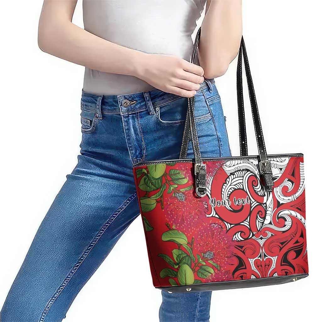 Personalised New Zealand Koru Pohutukawa Leather Tote Bag Meri Kirihimete Aroha for Christmas - Aussie Hoodie