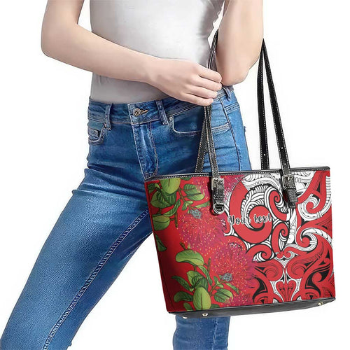 Personalised New Zealand Koru Pohutukawa Leather Tote Bag Meri Kirihimete Aroha for Christmas - Aussie Hoodie