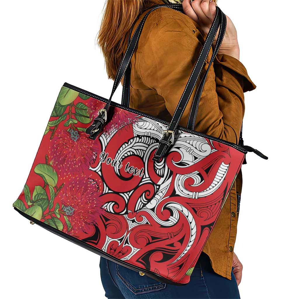 Personalised New Zealand Koru Pohutukawa Leather Tote Bag Meri Kirihimete Aroha for Christmas - Aussie Hoodie