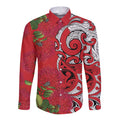 Personalised New Zealand Koru Pohutukawa Long Sleeve Button Shirt Meri Kirihimete Aroha for Christmas - Aussie Hoodie