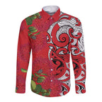 Personalised New Zealand Koru Pohutukawa Long Sleeve Button Shirt Meri Kirihimete Aroha for Christmas - Aussie Hoodie