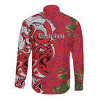 Personalised New Zealand Koru Pohutukawa Long Sleeve Button Shirt Meri Kirihimete Aroha for Christmas - Aussie Hoodie