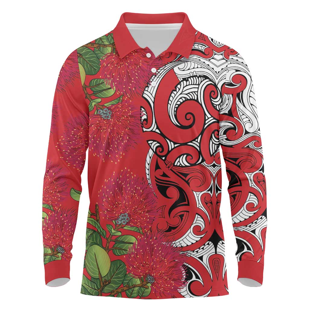 Personalised New Zealand Koru Pohutukawa Long Sleeve Polo Shirt Meri Kirihimete Aroha for Christmas - Aussie Hoodie