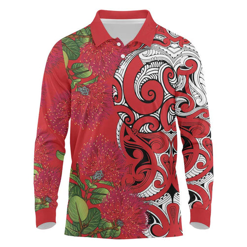 Personalised New Zealand Koru Pohutukawa Long Sleeve Polo Shirt Meri Kirihimete Aroha for Christmas - Aussie Hoodie