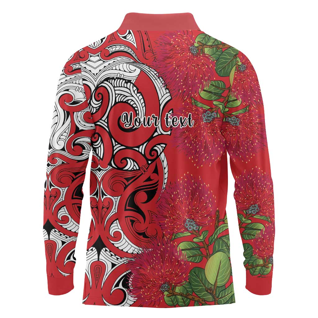 Personalised New Zealand Koru Pohutukawa Long Sleeve Polo Shirt Meri Kirihimete Aroha for Christmas - Aussie Hoodie