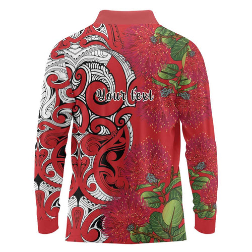 Personalised New Zealand Koru Pohutukawa Long Sleeve Polo Shirt Meri Kirihimete Aroha for Christmas - Aussie Hoodie