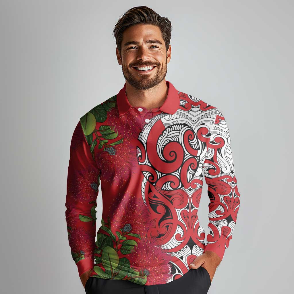 Personalised New Zealand Koru Pohutukawa Long Sleeve Polo Shirt Meri Kirihimete Aroha for Christmas - Aussie Hoodie