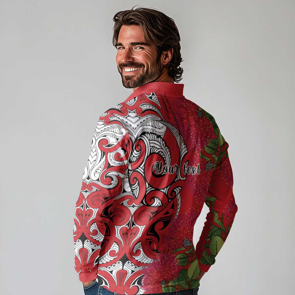 Personalised New Zealand Koru Pohutukawa Long Sleeve Polo Shirt Meri Kirihimete Aroha for Christmas - Aussie Hoodie