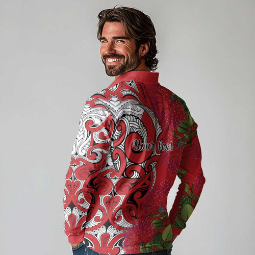 Personalised New Zealand Koru Pohutukawa Long Sleeve Polo Shirt Meri Kirihimete Aroha for Christmas - Aussie Hoodie