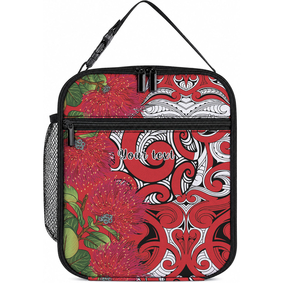 Personalised New Zealand Koru Pohutukawa Lunch Bag Meri Kirihimete Aroha for Christmas