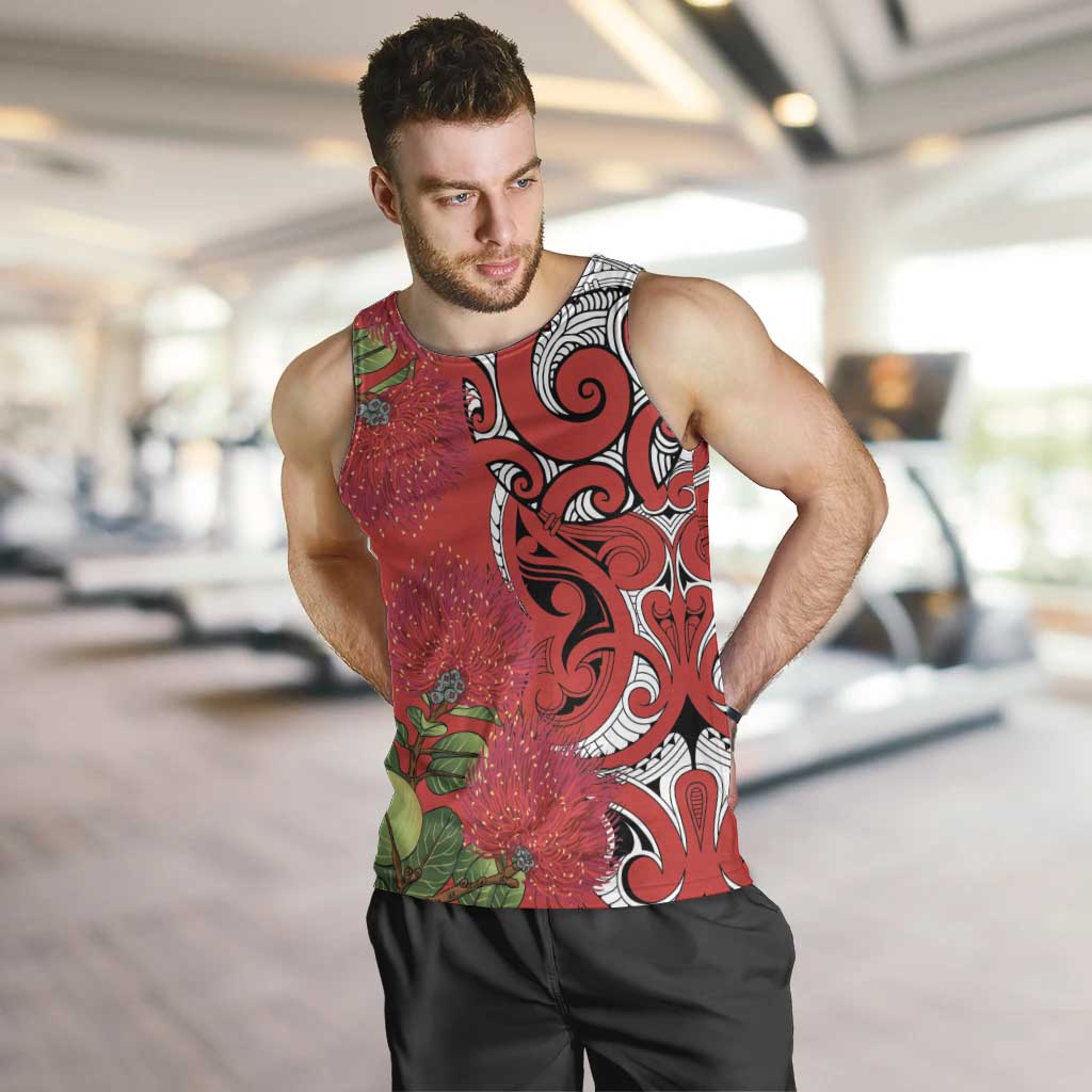 Personalised New Zealand Koru Pohutukawa Men Tank Top Meri Kirihimete Aroha for Christmas - Aussie Hoodie