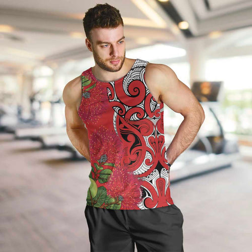 Personalised New Zealand Koru Pohutukawa Men Tank Top Meri Kirihimete Aroha for Christmas - Aussie Hoodie