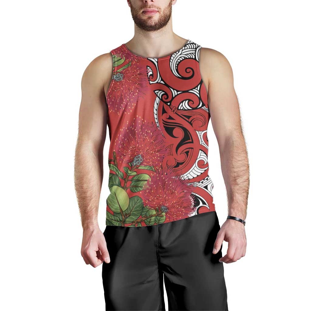 Personalised New Zealand Koru Pohutukawa Men Tank Top Meri Kirihimete Aroha for Christmas - Aussie Hoodie
