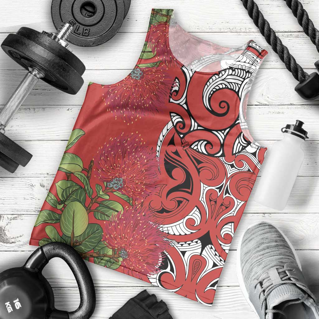 Personalised New Zealand Koru Pohutukawa Men Tank Top Meri Kirihimete Aroha for Christmas - Aussie Hoodie