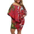 Personalised New Zealand Koru Pohutukawa Off Shoulder Short Dress Meri Kirihimete Aroha for Christmas - Aussie Hoodie