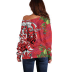 Personalised New Zealand Koru Pohutukawa Off Shoulder Sweater Meri Kirihimete Aroha for Christmas - Aussie Hoodie