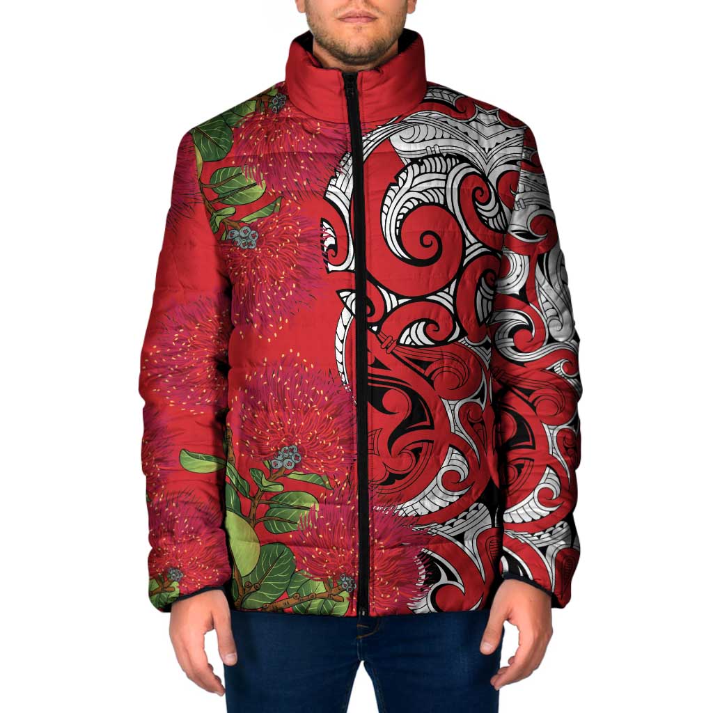 Personalised New Zealand Koru Pohutukawa Padded Jacket Meri Kirihimete Aroha for Christmas - Aussie Hoodie
