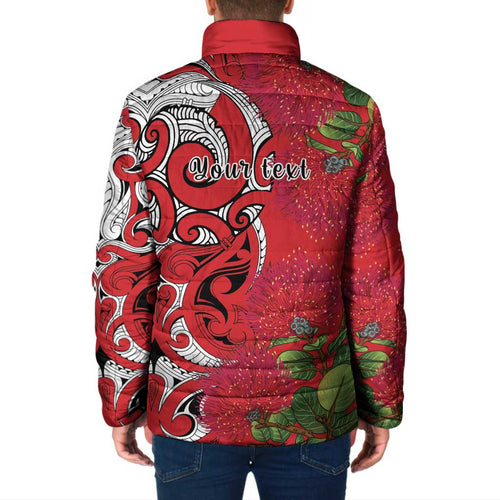 Personalised New Zealand Koru Pohutukawa Padded Jacket Meri Kirihimete Aroha for Christmas - Aussie Hoodie
