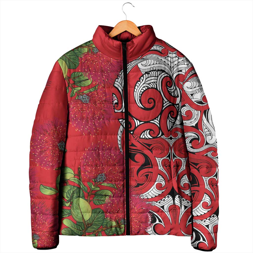 Personalised New Zealand Koru Pohutukawa Padded Jacket Meri Kirihimete Aroha for Christmas - Aussie Hoodie