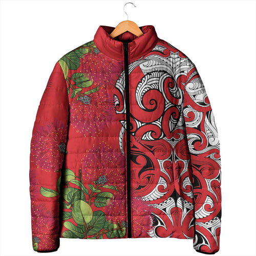 Personalised New Zealand Koru Pohutukawa Padded Jacket Meri Kirihimete Aroha for Christmas - Aussie Hoodie