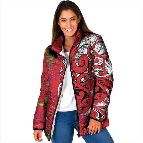 Personalised New Zealand Koru Pohutukawa Padded Jacket Meri Kirihimete Aroha for Christmas - Aussie Hoodie