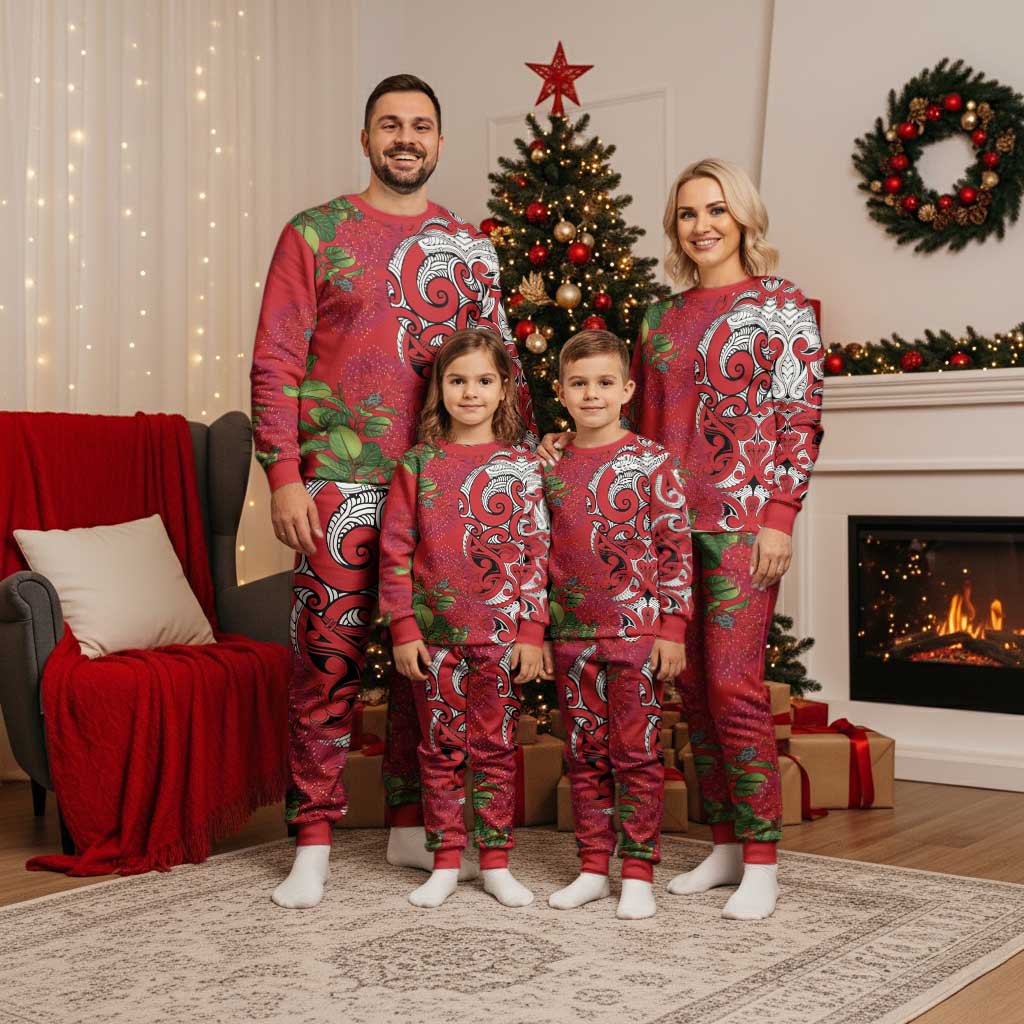 Personalised New Zealand Koru Pohutukawa Christmas Pajama Set Meri Kirihimete Aroha for Christmas - Aussie Hoodie