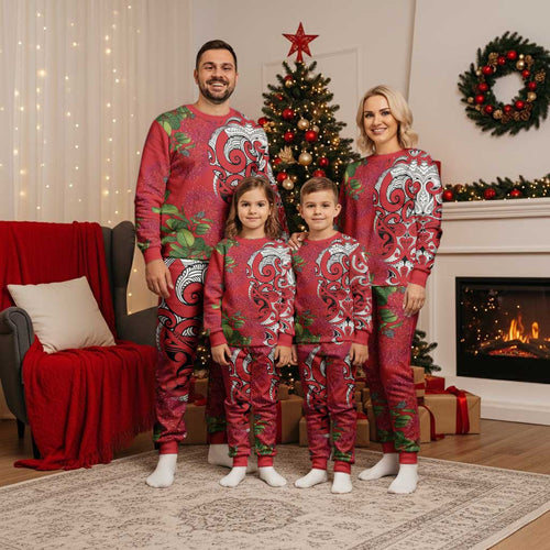 Personalised New Zealand Koru Pohutukawa Christmas Pajama Set Meri Kirihimete Aroha for Christmas - Aussie Hoodie