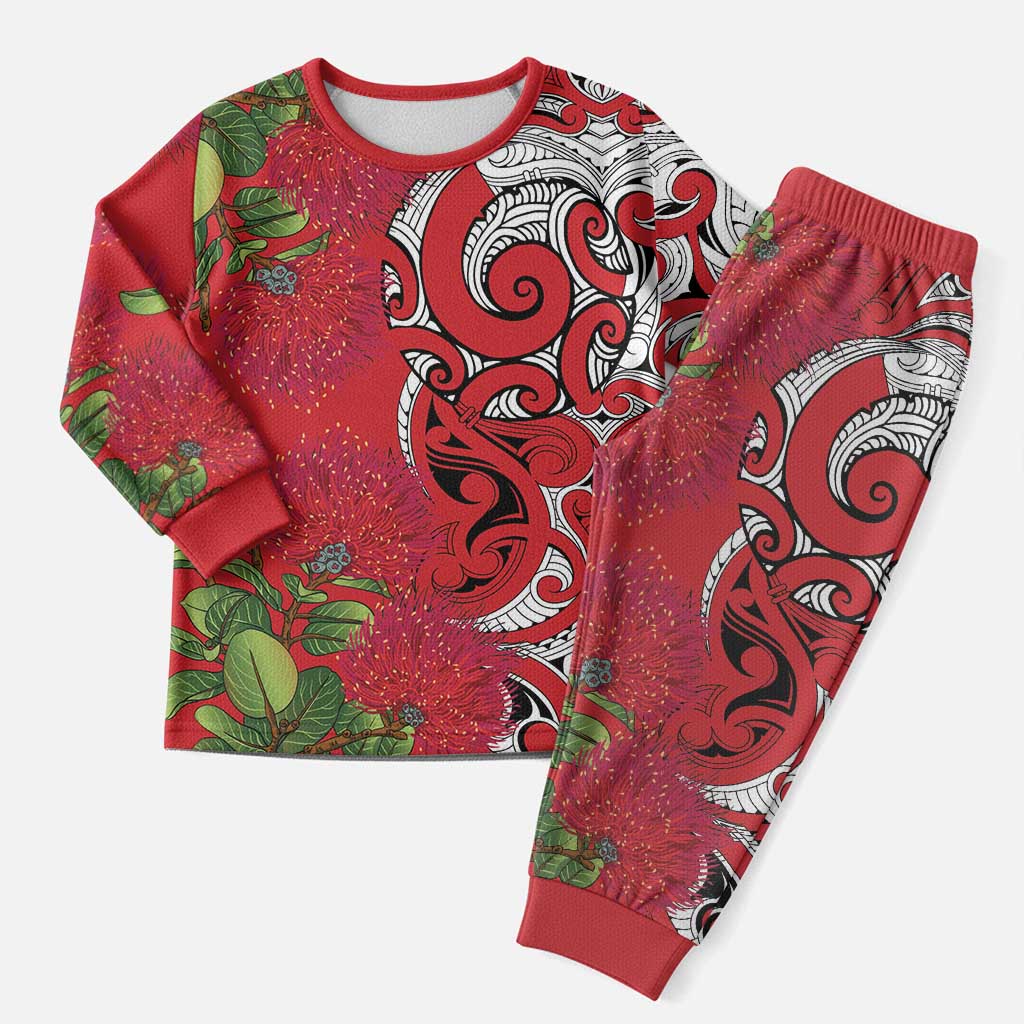 Personalised New Zealand Koru Pohutukawa Christmas Pajama Set Meri Kirihimete Aroha for Christmas - Aussie Hoodie