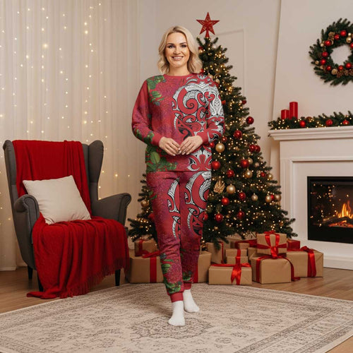 Personalised New Zealand Koru Pohutukawa Christmas Pajama Set Meri Kirihimete Aroha for Christmas - Aussie Hoodie