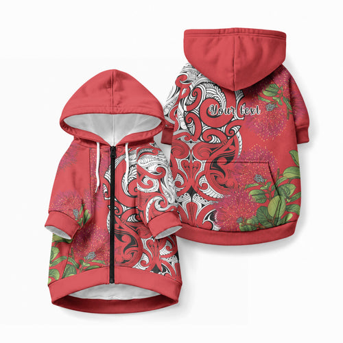 Personalised New Zealand Koru Pohutukawa Pet Hoodie Meri Kirihimete Aroha for Christmas