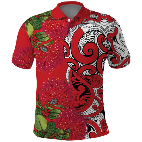 Personalised New Zealand Koru Pohutukawa Polo Shirt Meri Kirihimete Aroha for Christmas - Aussie Hoodie