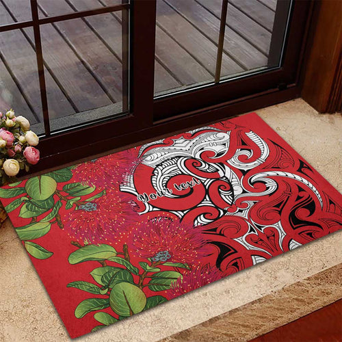 Personalised New Zealand Koru Pohutukawa Rubber Doormat Meri Kirihimete Aroha for Christmas - Aussie Hoodie