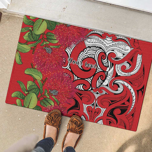 Personalised New Zealand Koru Pohutukawa Rubber Doormat Meri Kirihimete Aroha for Christmas - Aussie Hoodie