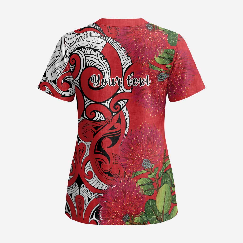 Personalised New Zealand Koru Pohutukawa Scrub Top Meri Kirihimete Aroha for Christmas - Aussie Hoodie