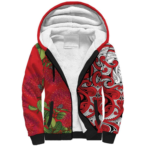 Personalised New Zealand Koru Pohutukawa Sherpa Hoodie Meri Kirihimete Aroha for Christmas - Aussie Hoodie